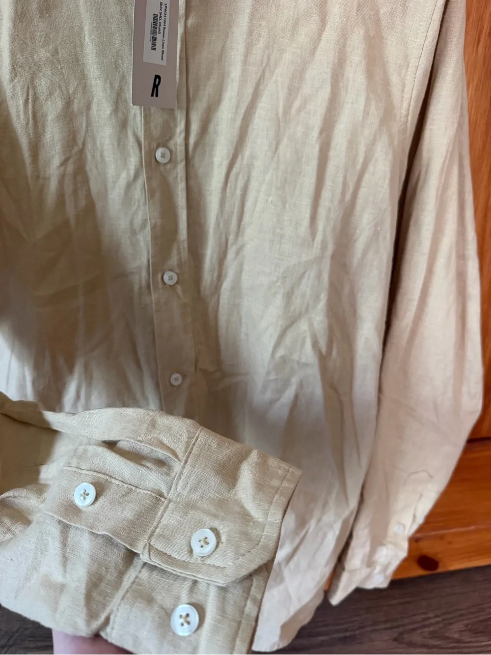 NWT Ruxen Linen Blend Button-Down Shirt | Medium | Khaki Neutral Casual